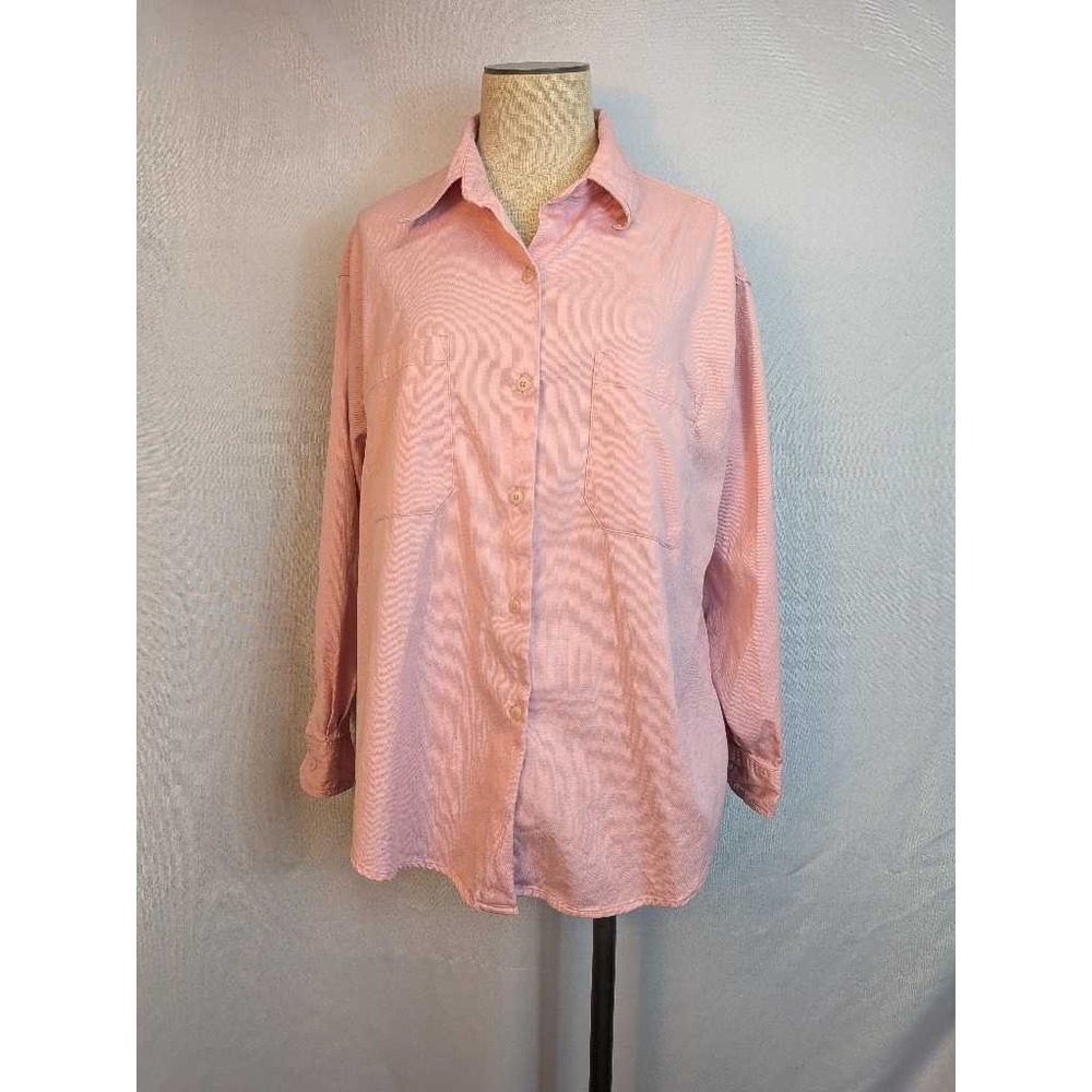 Kathy Ireland Pink Cotton Button Up Shirt Long Sleeve Size Large